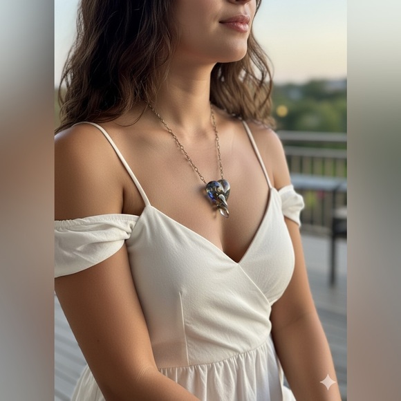 Vibrant Multicolor Heart Glass Pendant Necklace Handmade - Picture 9 of 9